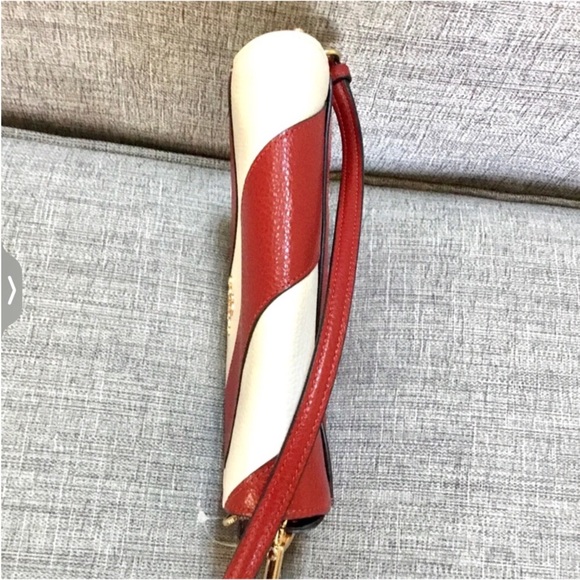 Coach Ellen Half Moon Red & White Striped Genuine Leather Crossbody Bag - Picture 7 of 10